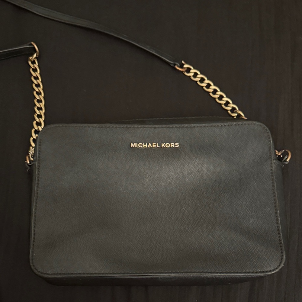 Michael Kors Black Shoulder Bag with Gold Chain